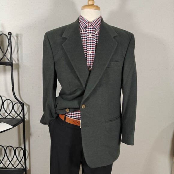 Bill Blass Men's Sport Coat‎ Blazer Two Button Green Camel Hair Soft Size 45R